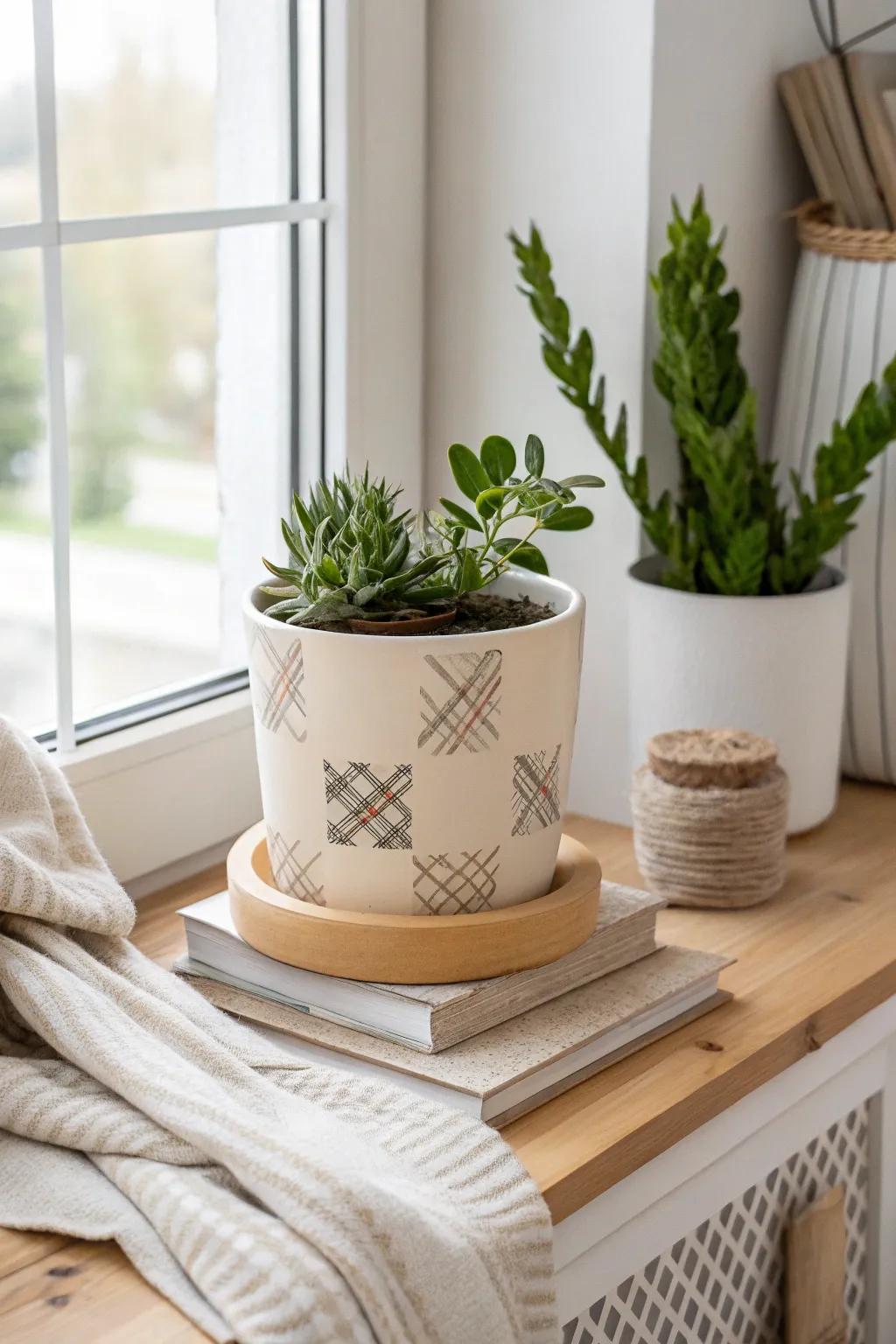 Give your plants a chic makeover with plaid stickers for a fashionable touch. 🌿 #PlantDecor #ChicStyle