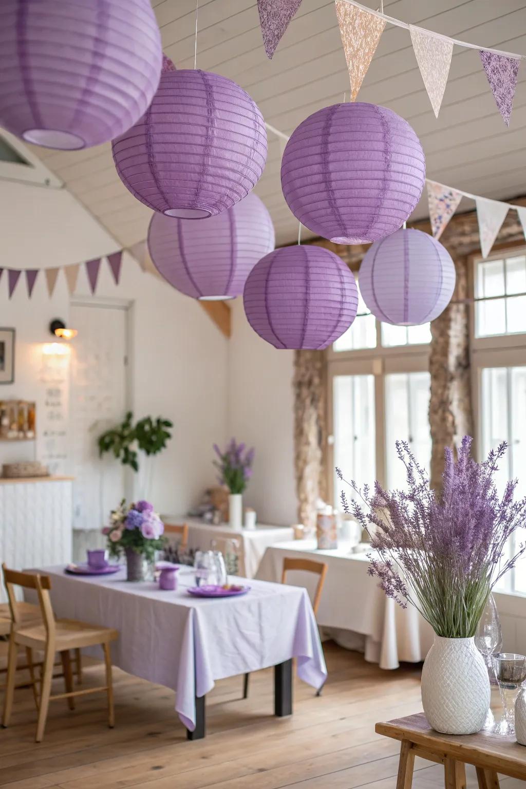 Create a magical ambiance with purple lanterns that light up your party in the most enchanting way.