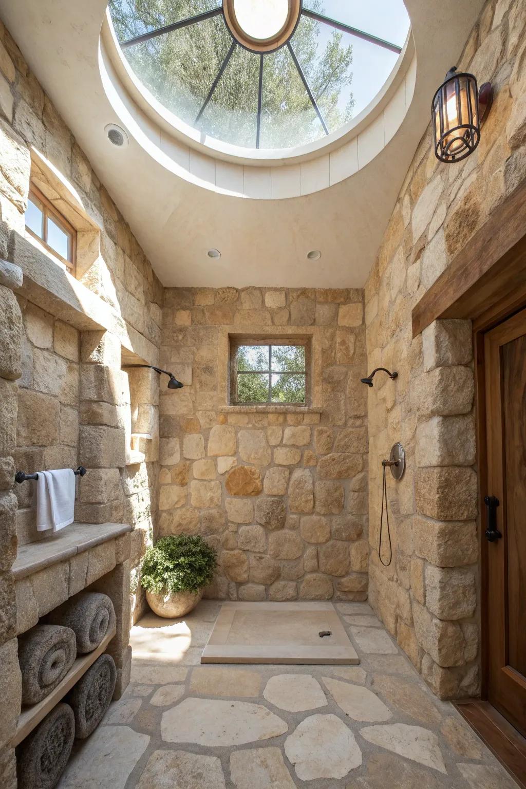 A skylight transforms your shower into a sun-drenched haven, highlighting its natural beauty. ☀️ #BathroomGoals #NaturalLight