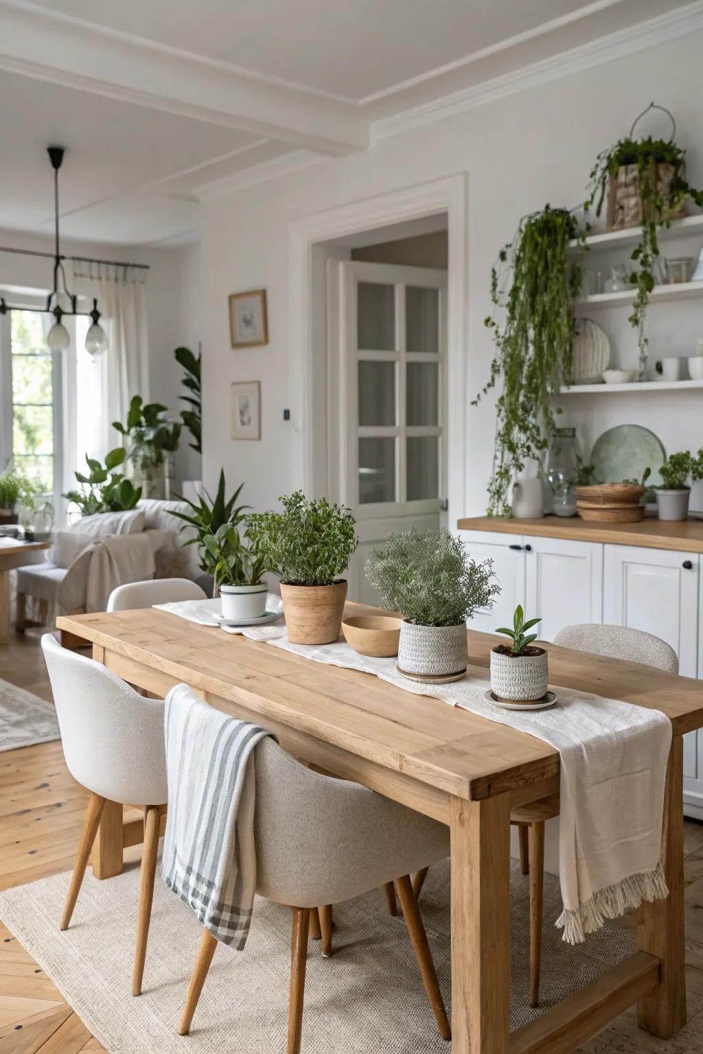 Add life and color with indoor greenery to accentuate your dining room. 🌿 #IndoorPlants #GreenDesign #EcoFriendly