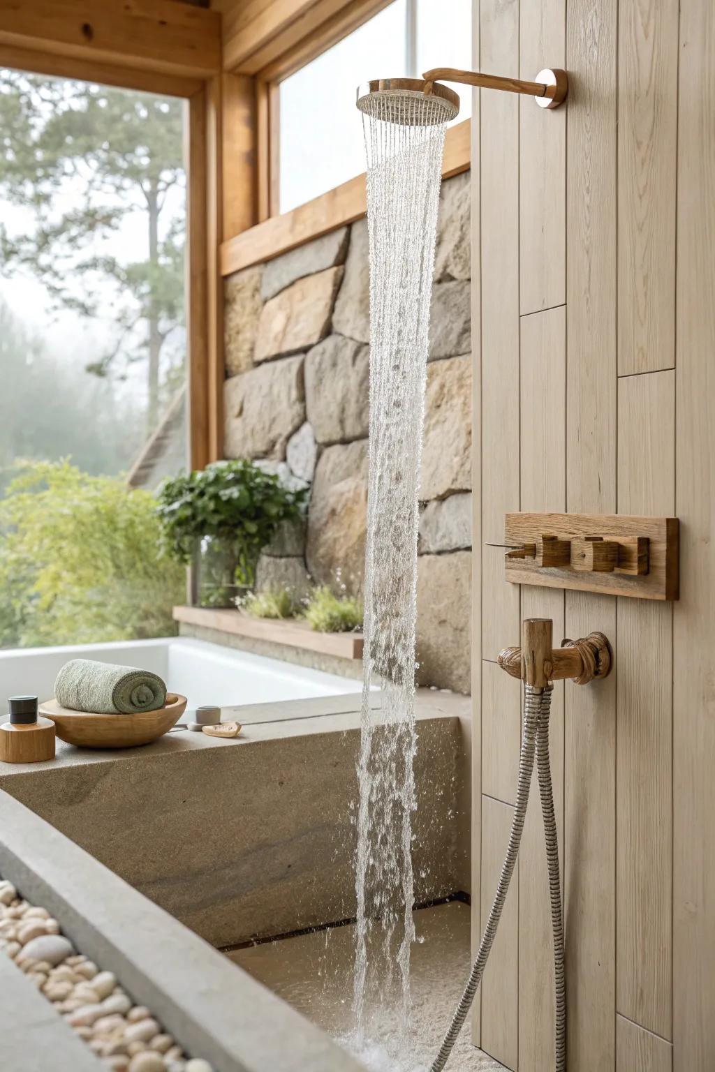 🌊 Experience tranquility with waterfall faucet designs that bring the soothing essence of nature into your shower. #NatureInspired #ShowerDesign