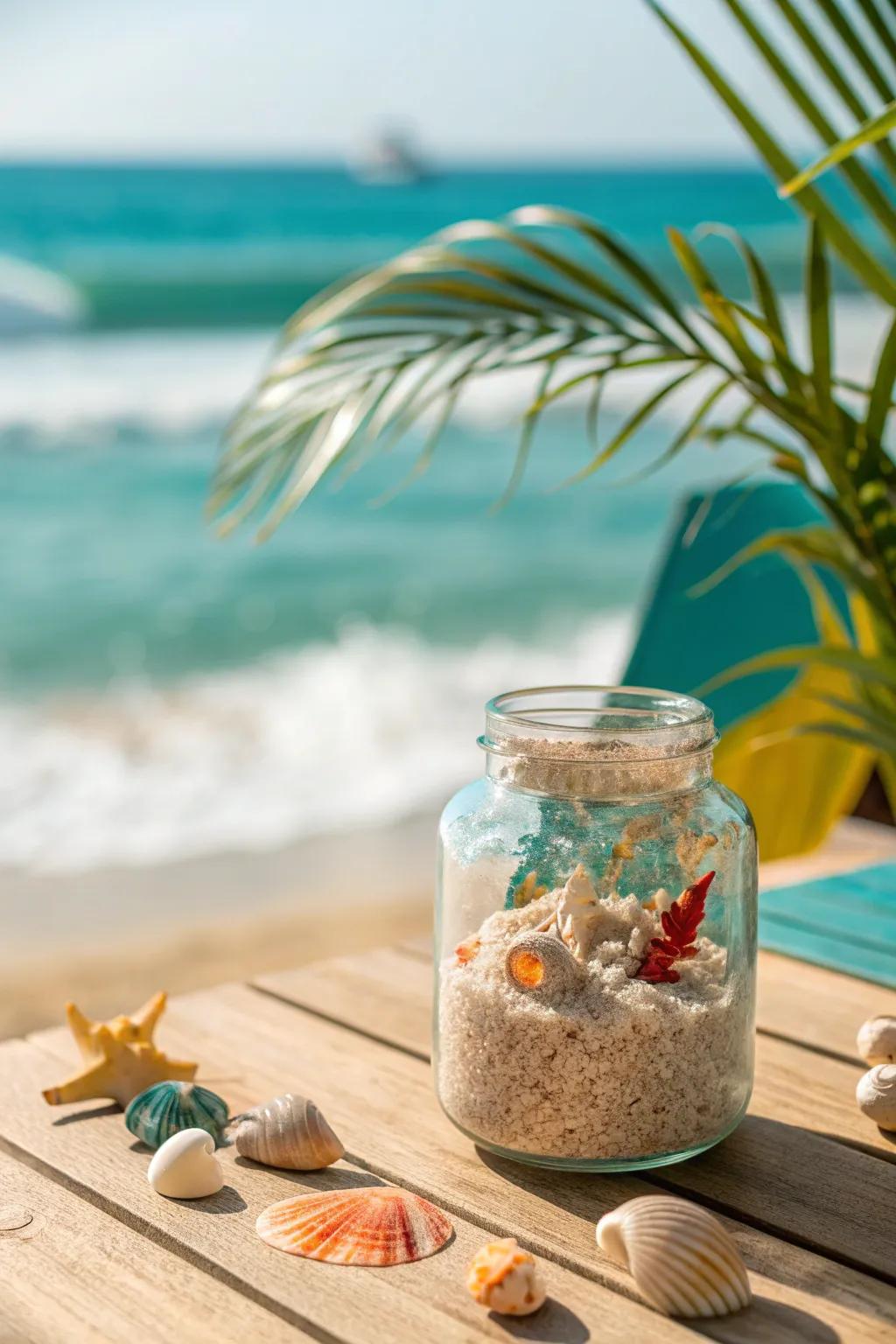 Bring a playful touch to your decor with a mini beach terrarium, perfect for any coastal-themed room. 🐚 #BeachTerrarium #DIYDecor