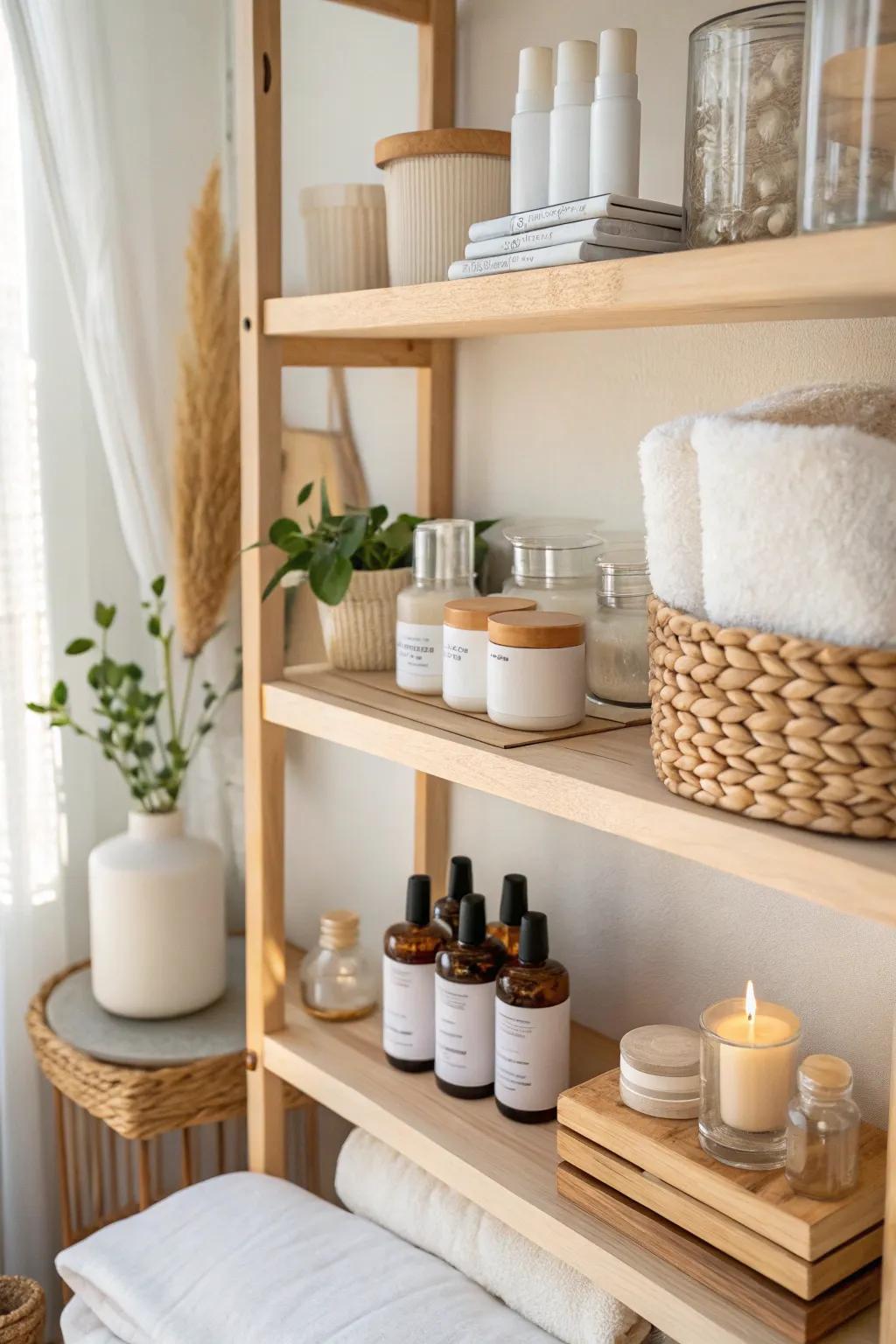 Turn your closet into a skincare haven with dedicated shelving.