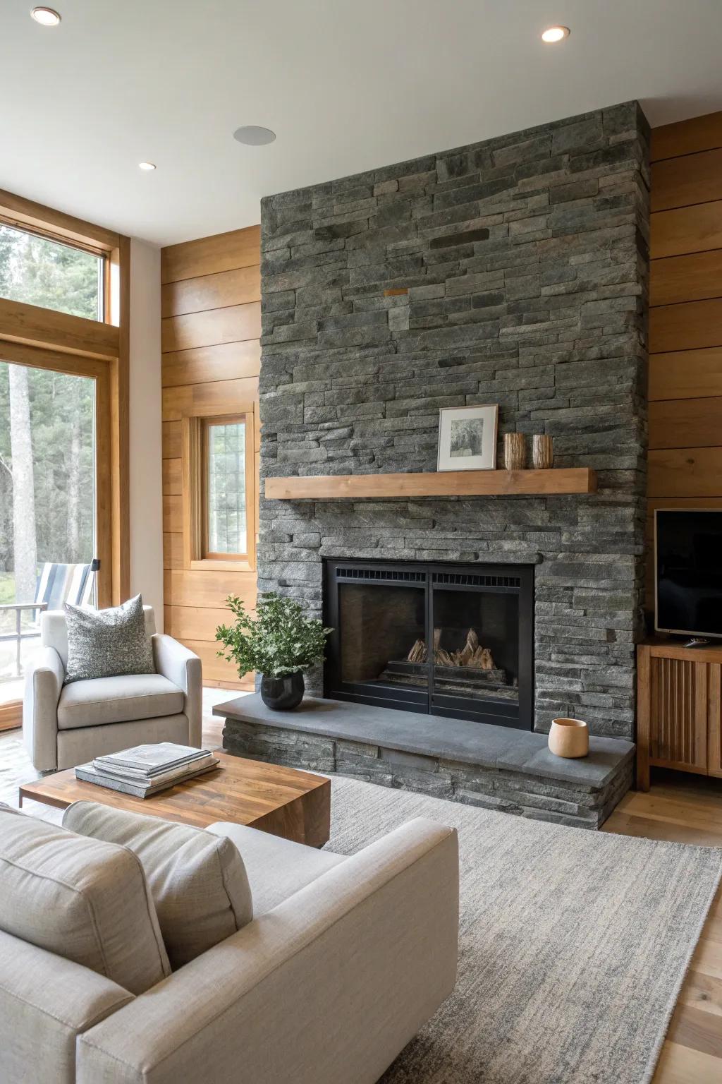 Make your fireplace the heart of your home with a slate wrap that adds warmth and texture. 🔥 #FireplaceGoals #CozyHome