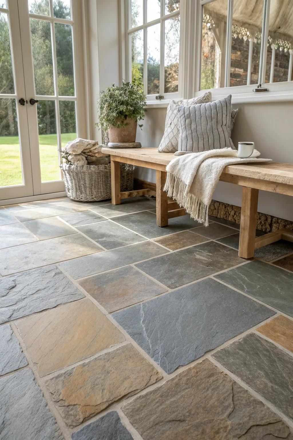 Slate tiles offer a seamless blend of indoor and outdoor aesthetics. 🌿 #SlateTiles #SeamlessDesign #OutdoorInspiration