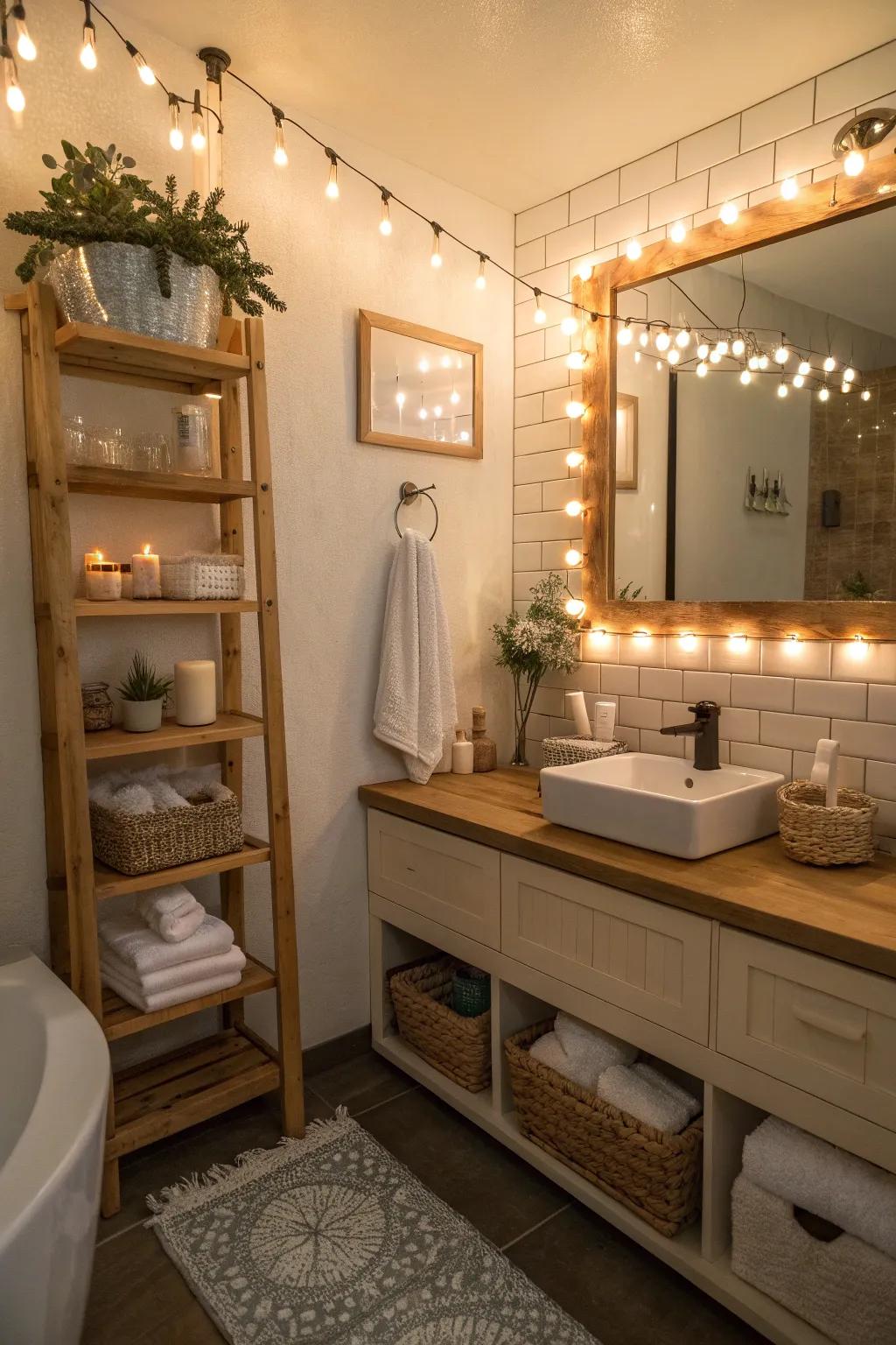 Illuminate your bathroom with creative lighting solutions for a warm and inviting glow! 💡 #CreativeLighting #HomeInspiration