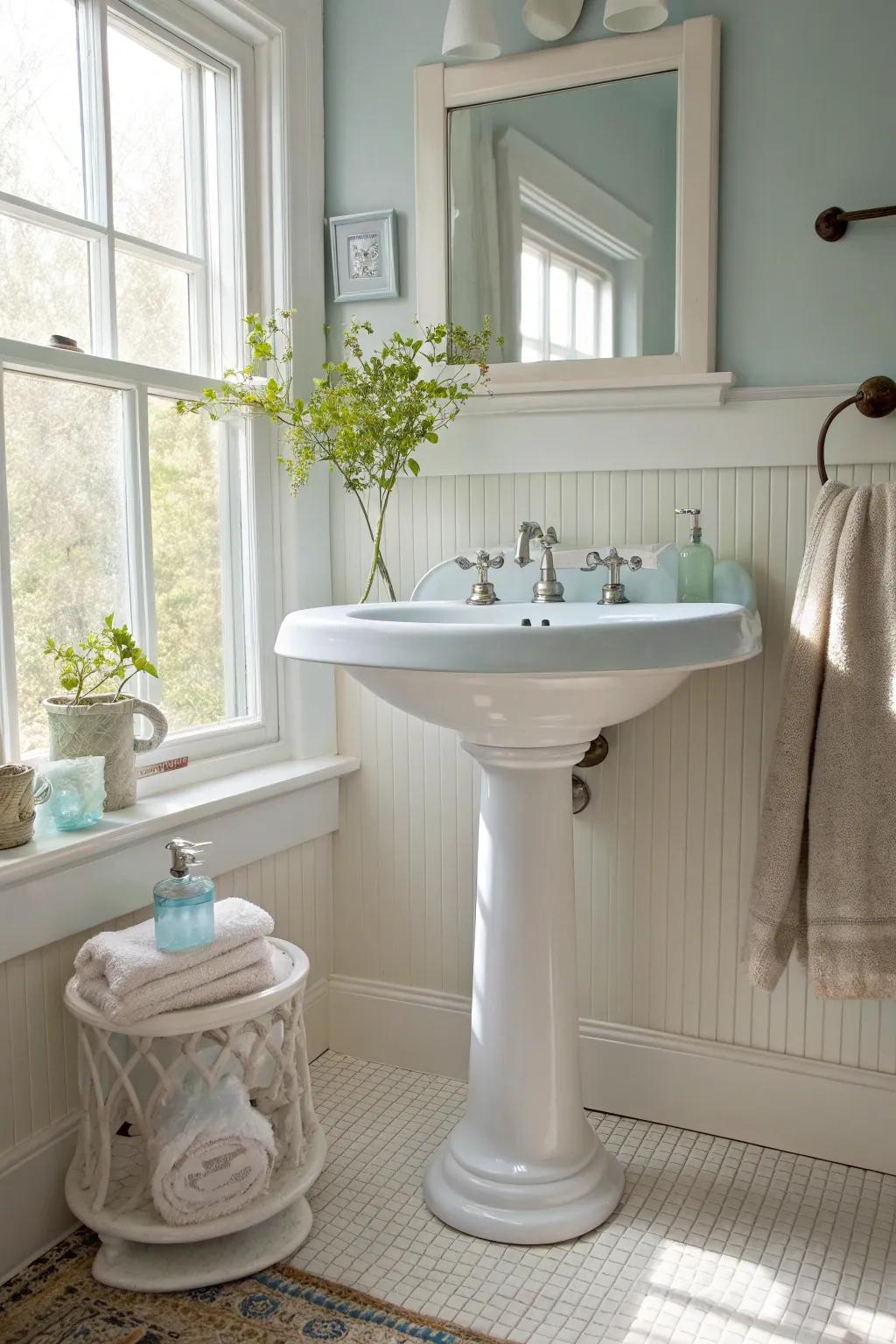 Pedestal sinks offer a sleek solution for hiding pipes while maximizing space. #PedestalSinks #BathroomStyle