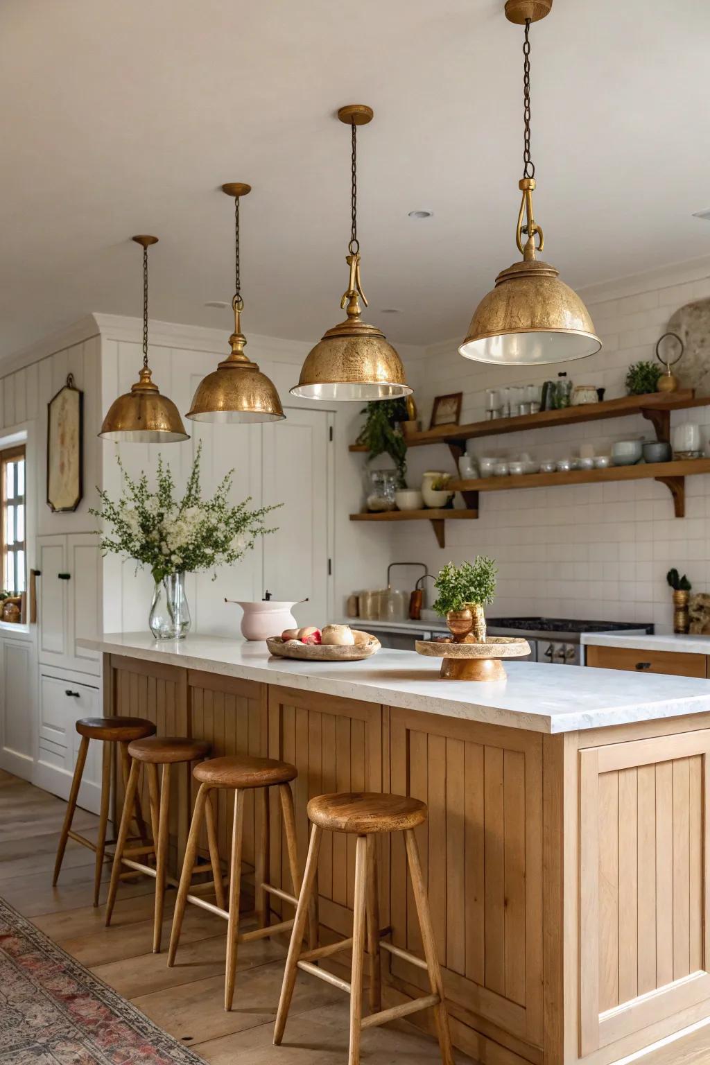 ✨ Illuminate with style using multiple vintage fixtures for a beautifully balanced kitchen. #KitchenLighting #VintageStyle