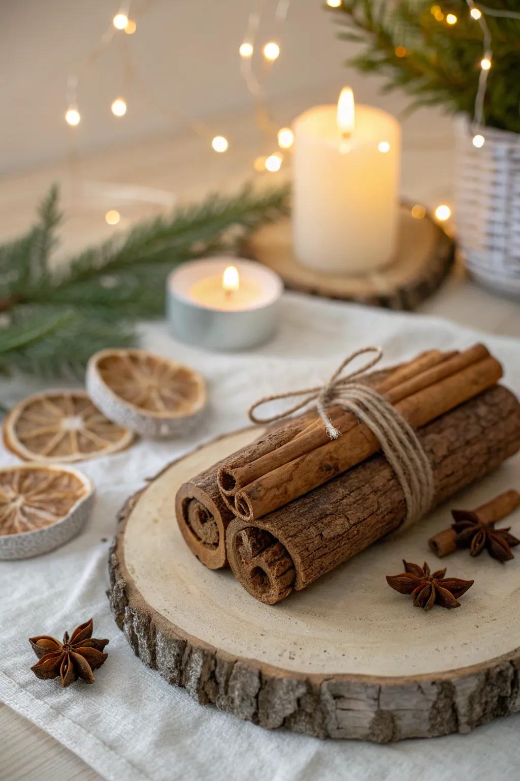 Enhance your yule log with the cozy scent and rustic charm of cinnamon sticks. 🌲