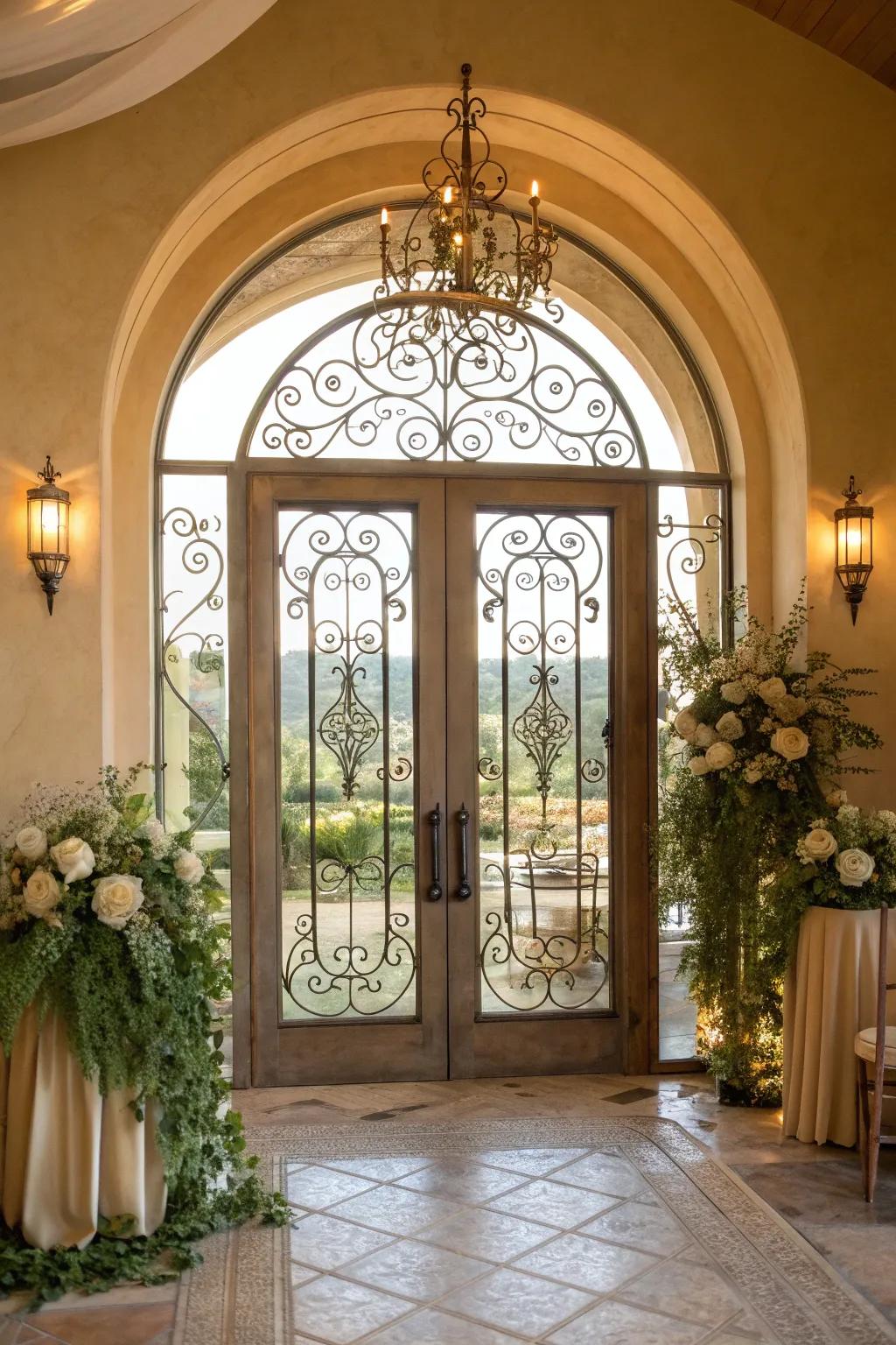 Embrace the beauty of light-filled spaces with arched glass entryways. #InteriorInspiration #DesignIdeas #GlassDoors