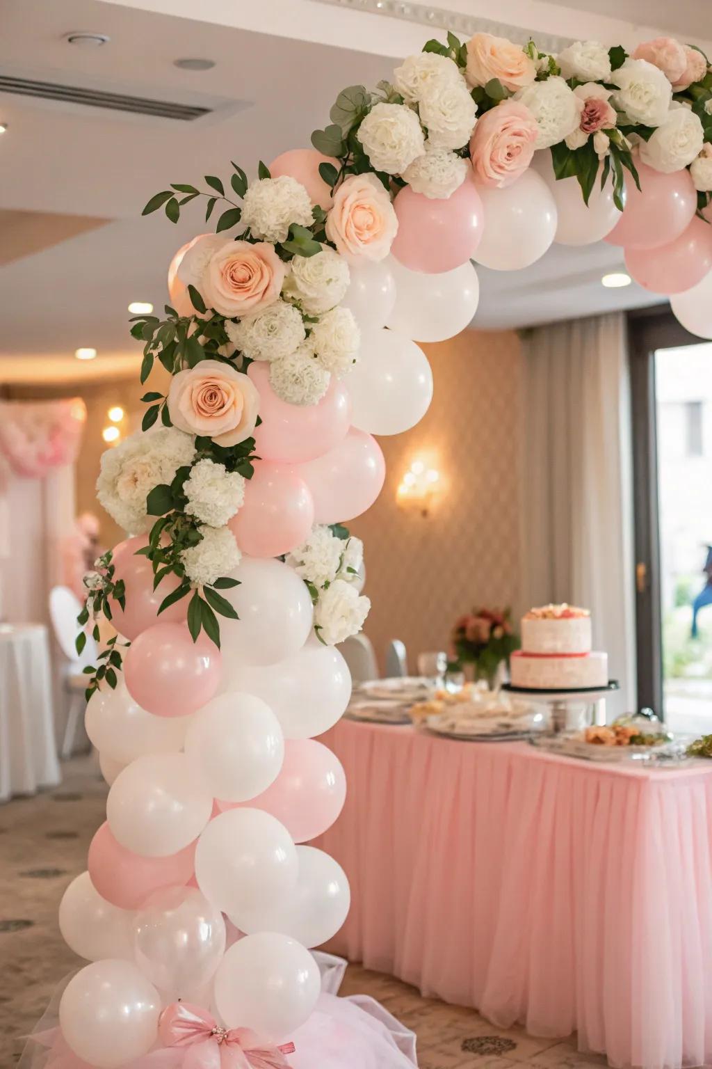 Flowers add elegance and grace to your balloon decor, creating a stunning focal point.