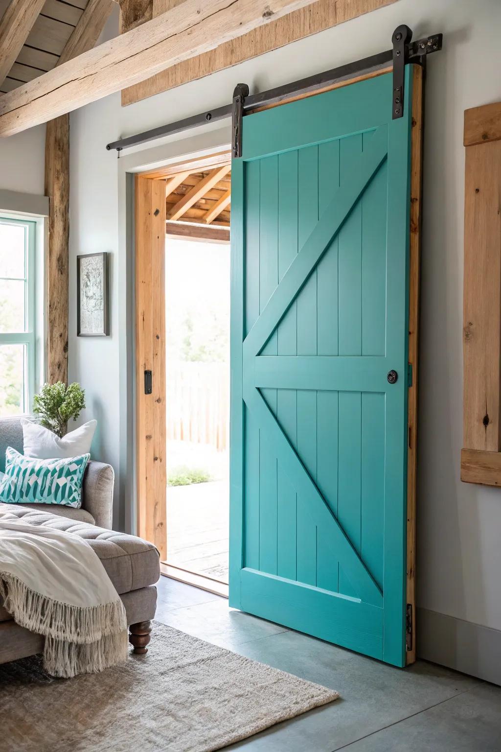 A vibrant color can transform your barn door into a stunning focal point in any room.