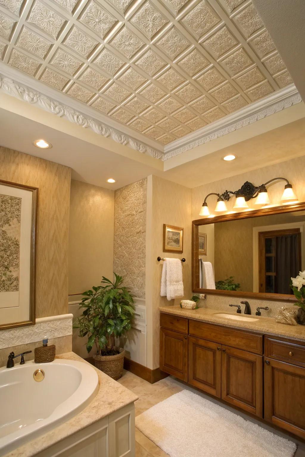 Textured panels give your bathroom soffit a sophisticated edge.