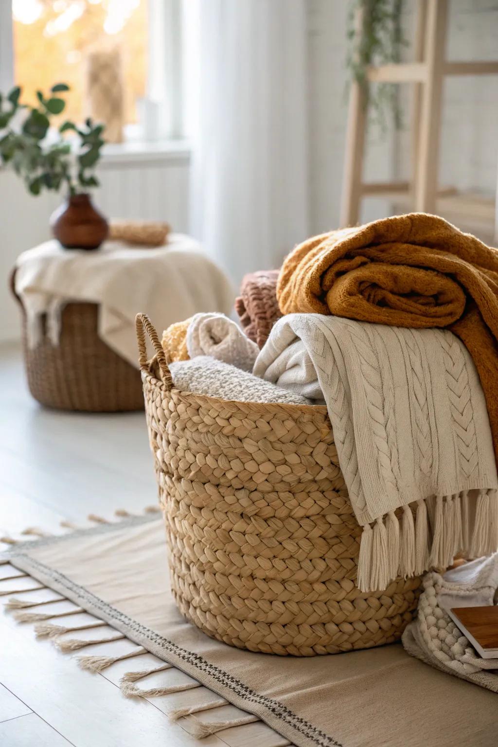 Switch up your blankets with the seasons for a refreshed look. 🍂 #SeasonalDecor #CozyHome