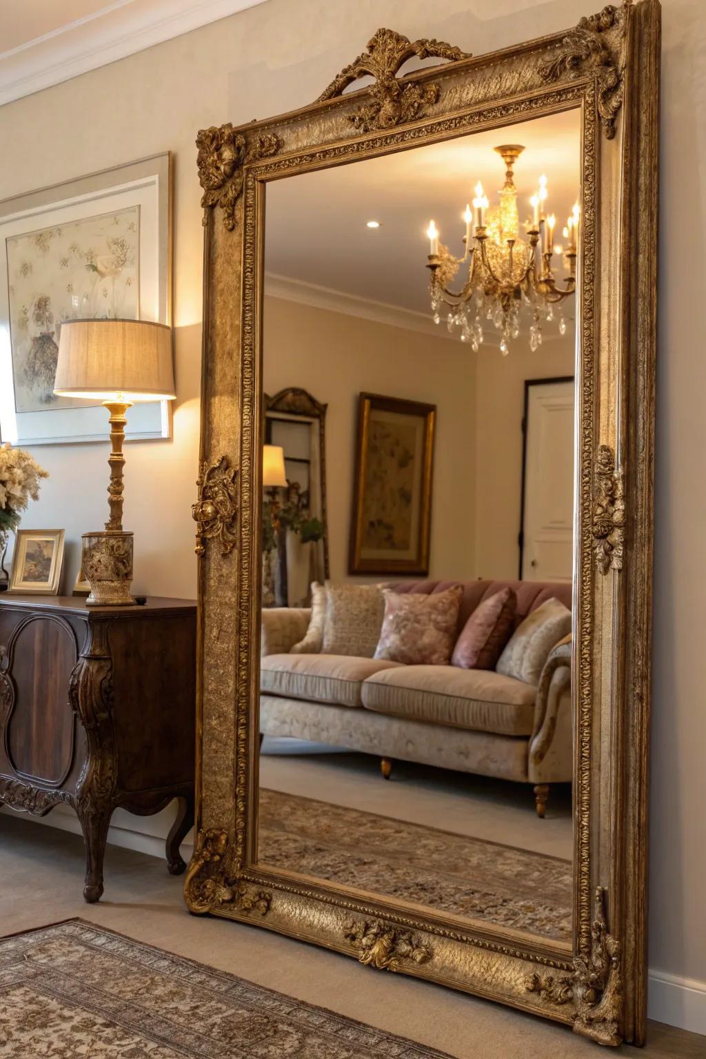 Antique mirrors add elegance and light to any room, a window to charm.