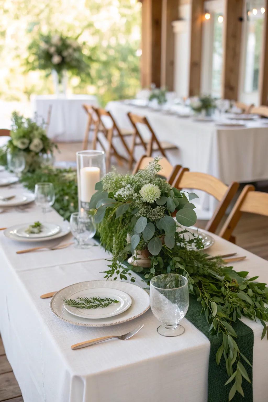 Timeless elegance with white and green decor creates a pure and sophisticated ambiance. #TimelessElegance #WeddingDecor