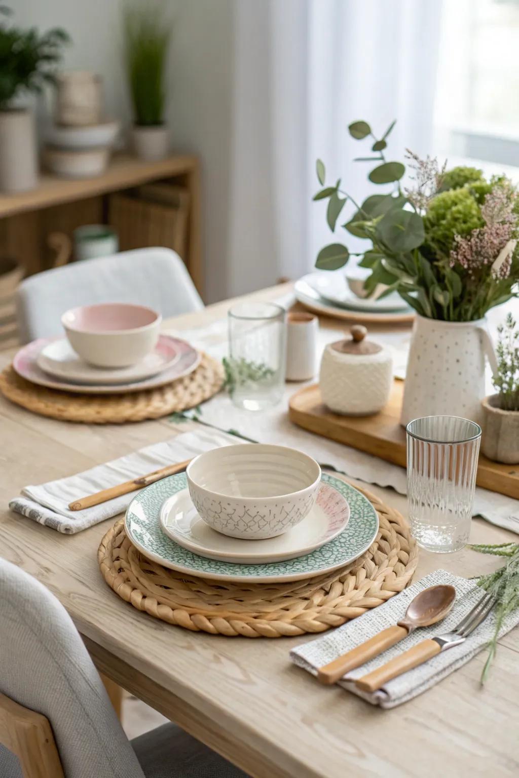 Create a vibrant table setting with eclectic dinnerware that adds personality and flair. #MixAndMatch #TableSettings