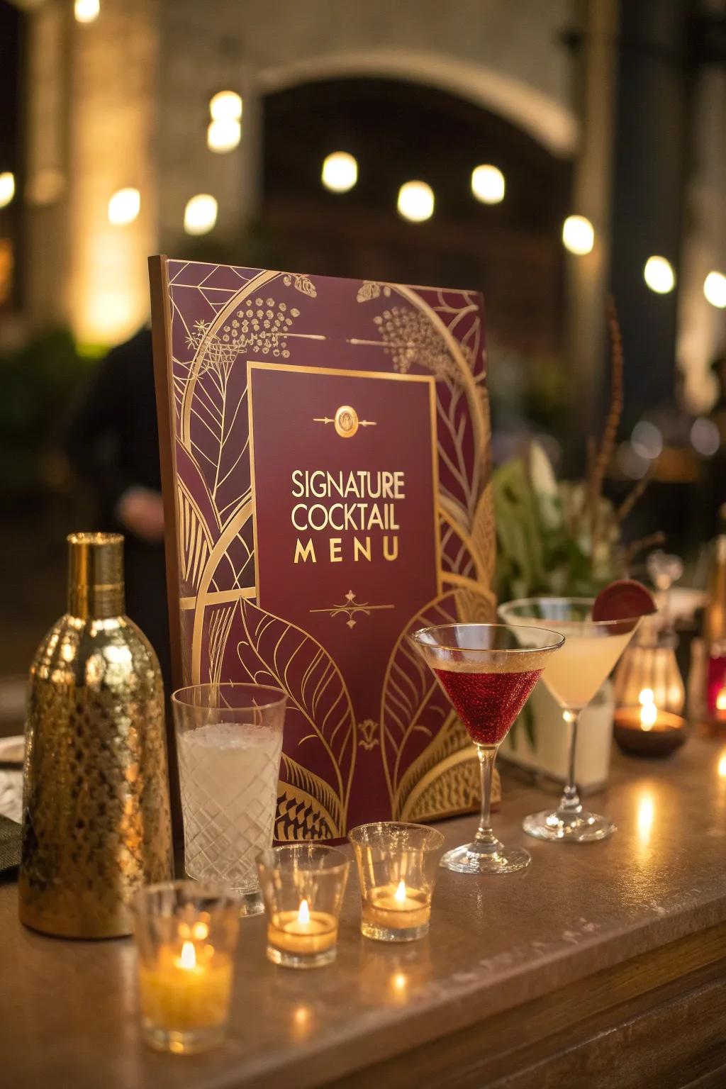 Entice guests with a menu of signature cocktails tailored for the evening.