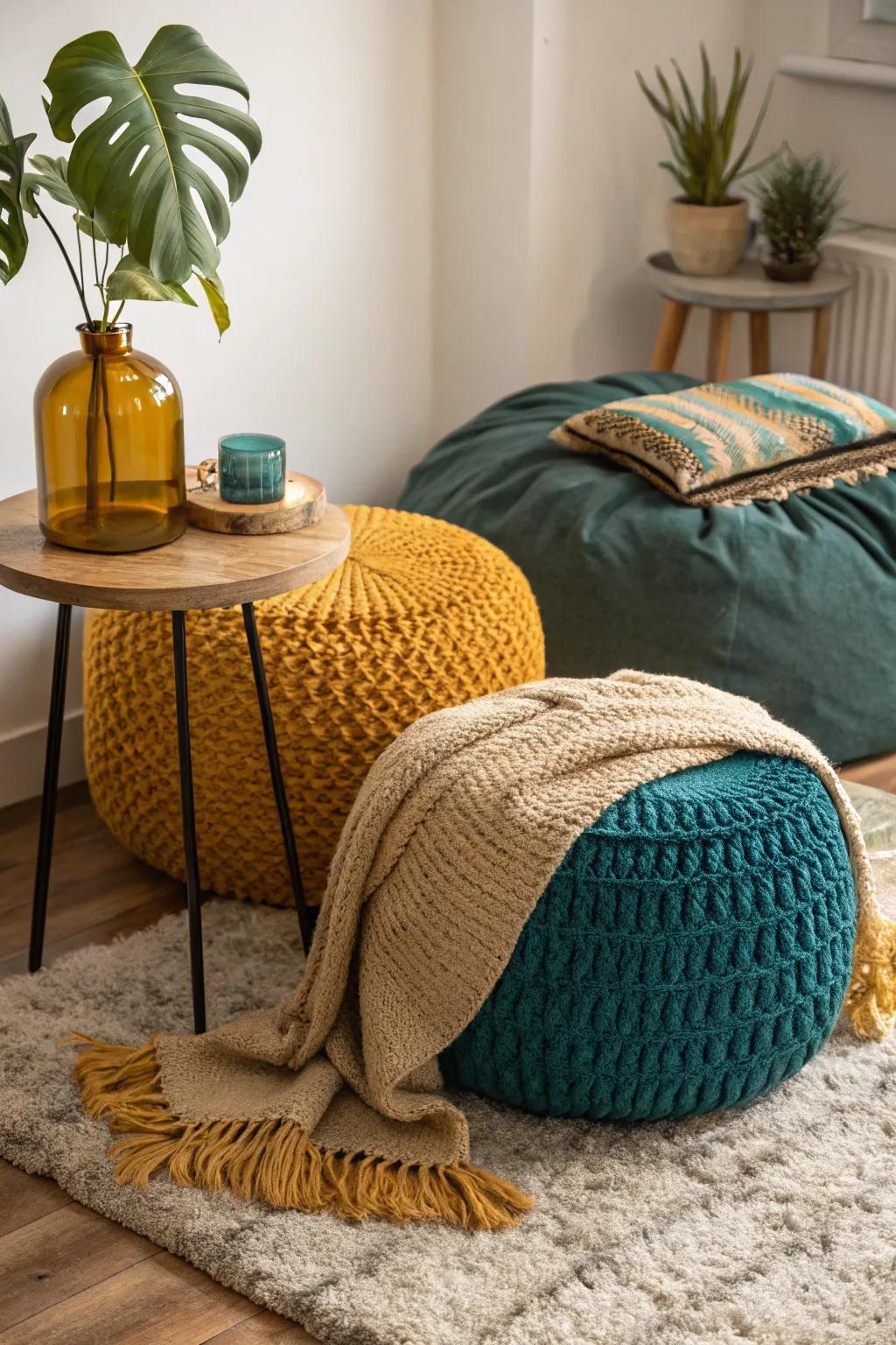 Add a touch of whimsy with poufs that offer portable seating and style.