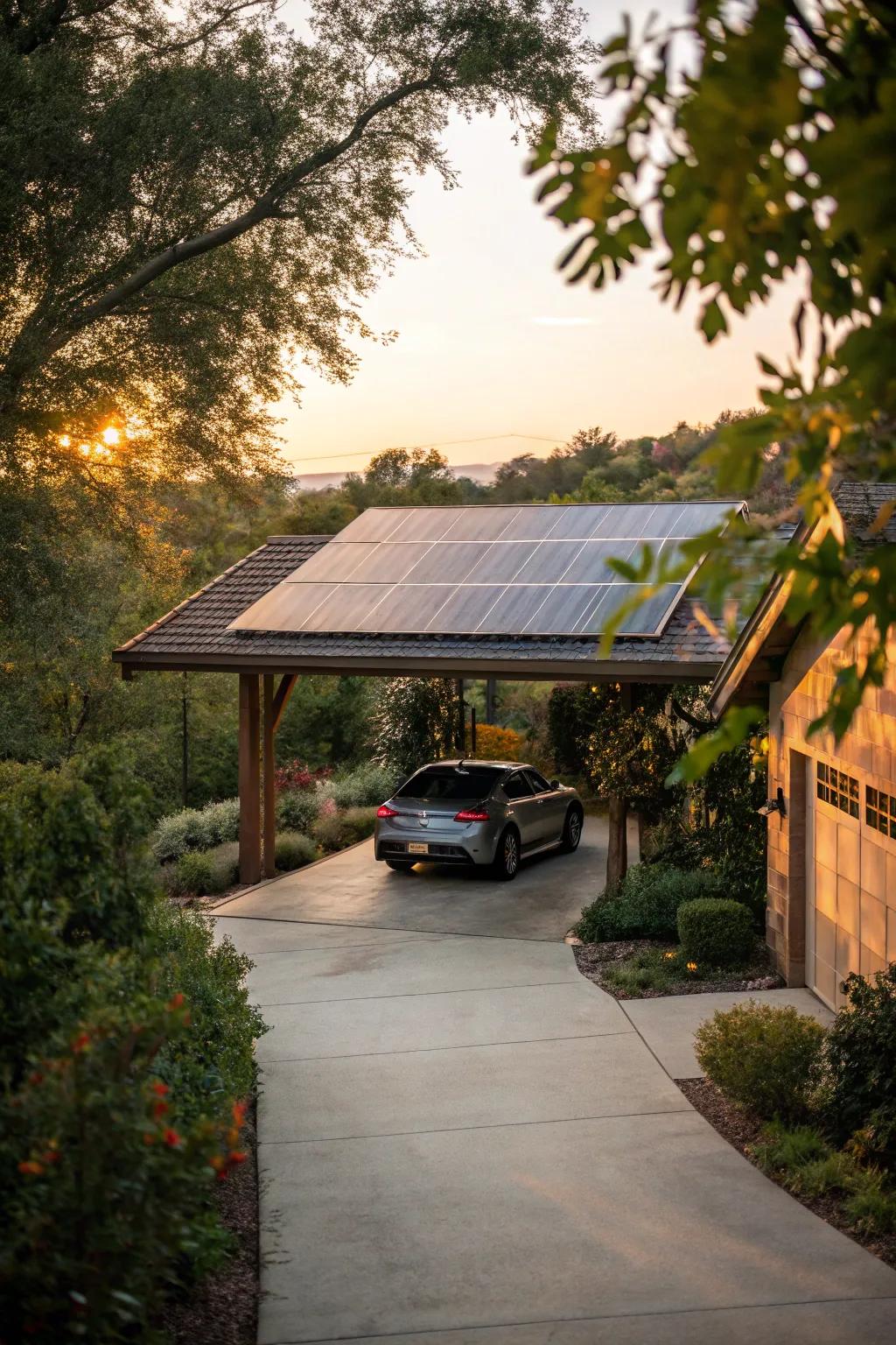Harness the sun's power with a solar panel roof, offering both energy and shelter.