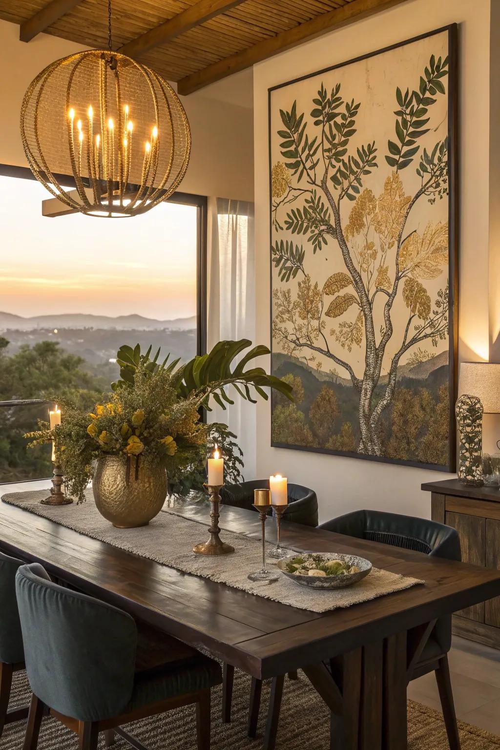Infuse your space with character using art that complements your dining room's personality.