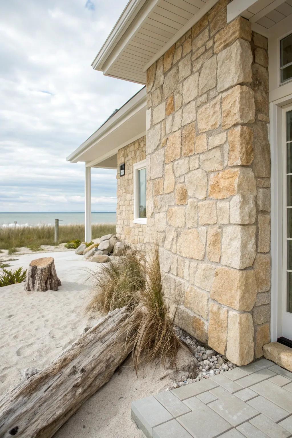 Bring coastal charm to your home with light stone cladding that evokes the tranquility of the sea.