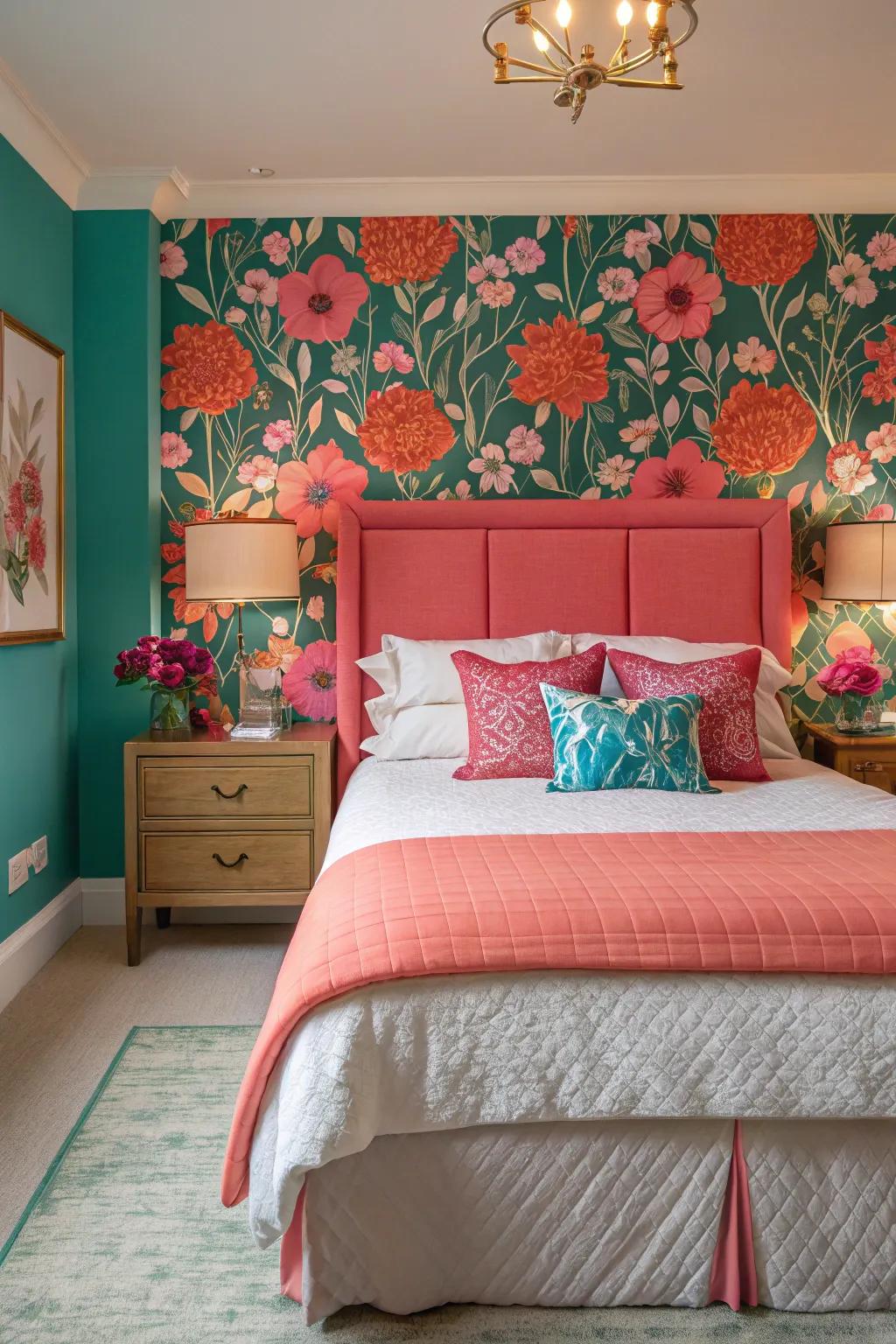 A floral headboard makes your bed the centerpiece of your floral-themed room.