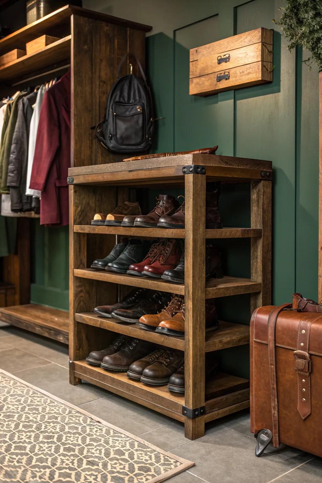 Streamline your garage with multipurpose shelving that organizes shoes and more.