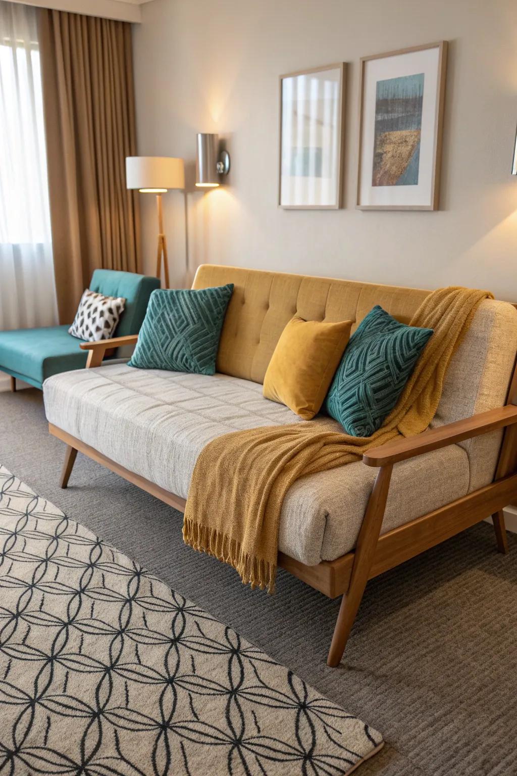 Timeless elegance meets modern functionality with a mid-century modern sofa bed.