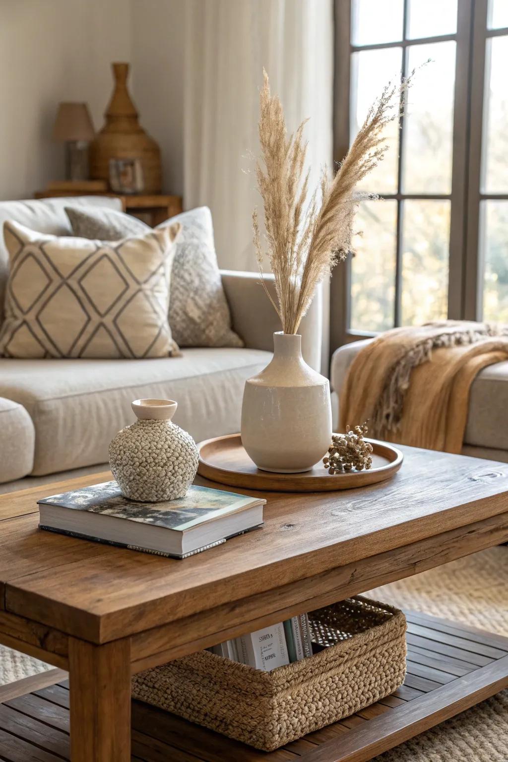 Make your coffee table a centerpiece with stylish decor. ☕ #TableDecor #LivingRoomInspo