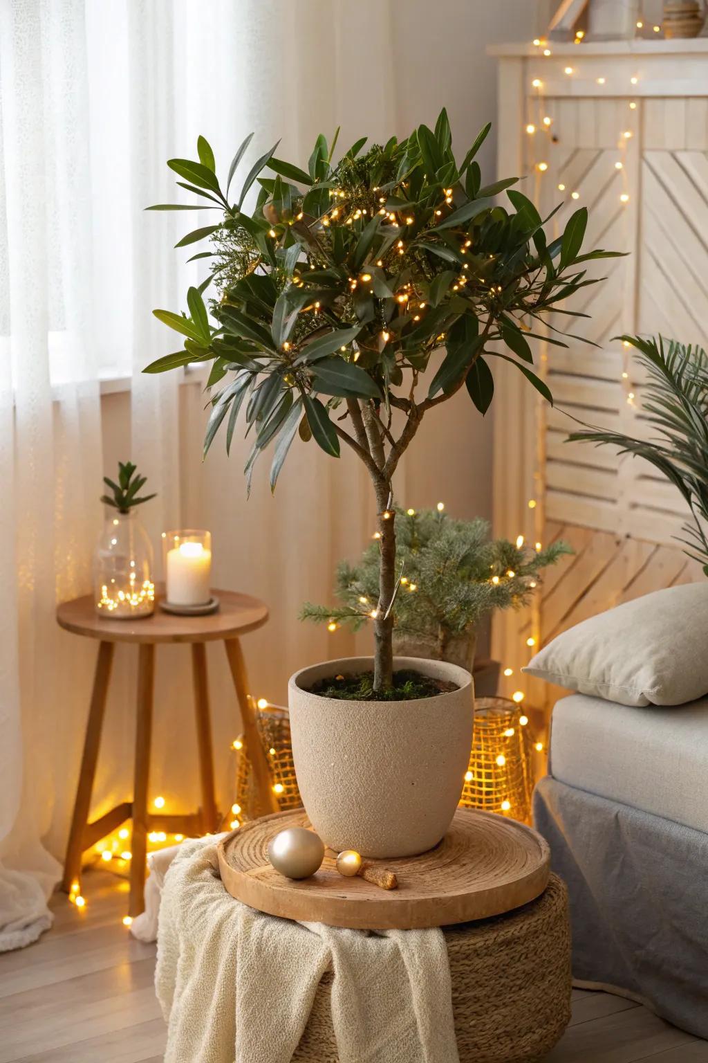 Bring life to your decor by adding lights to your indoor plants.