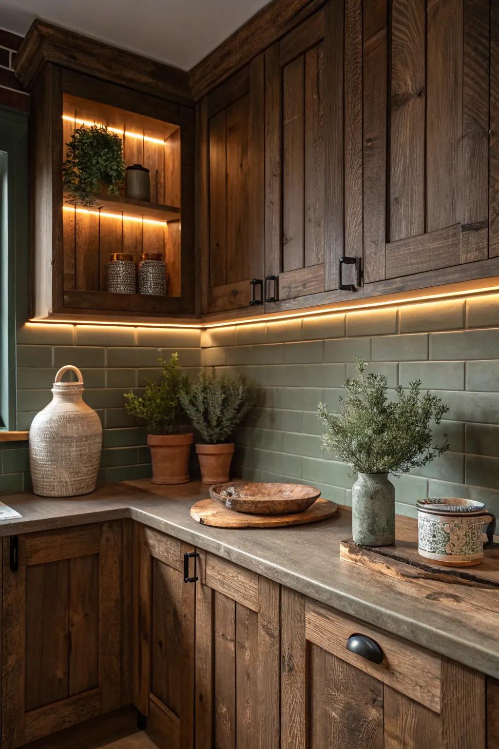 Rustic wood accents infuse warmth and natural beauty into your corner spaces.