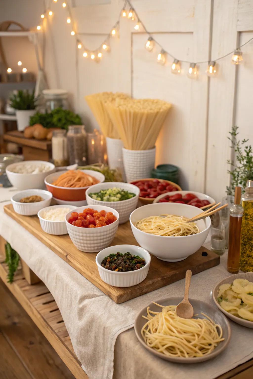 Unleash your creativity with a customizable pasta bar. #PastaParty #ItalianCuisine #InteractiveDining