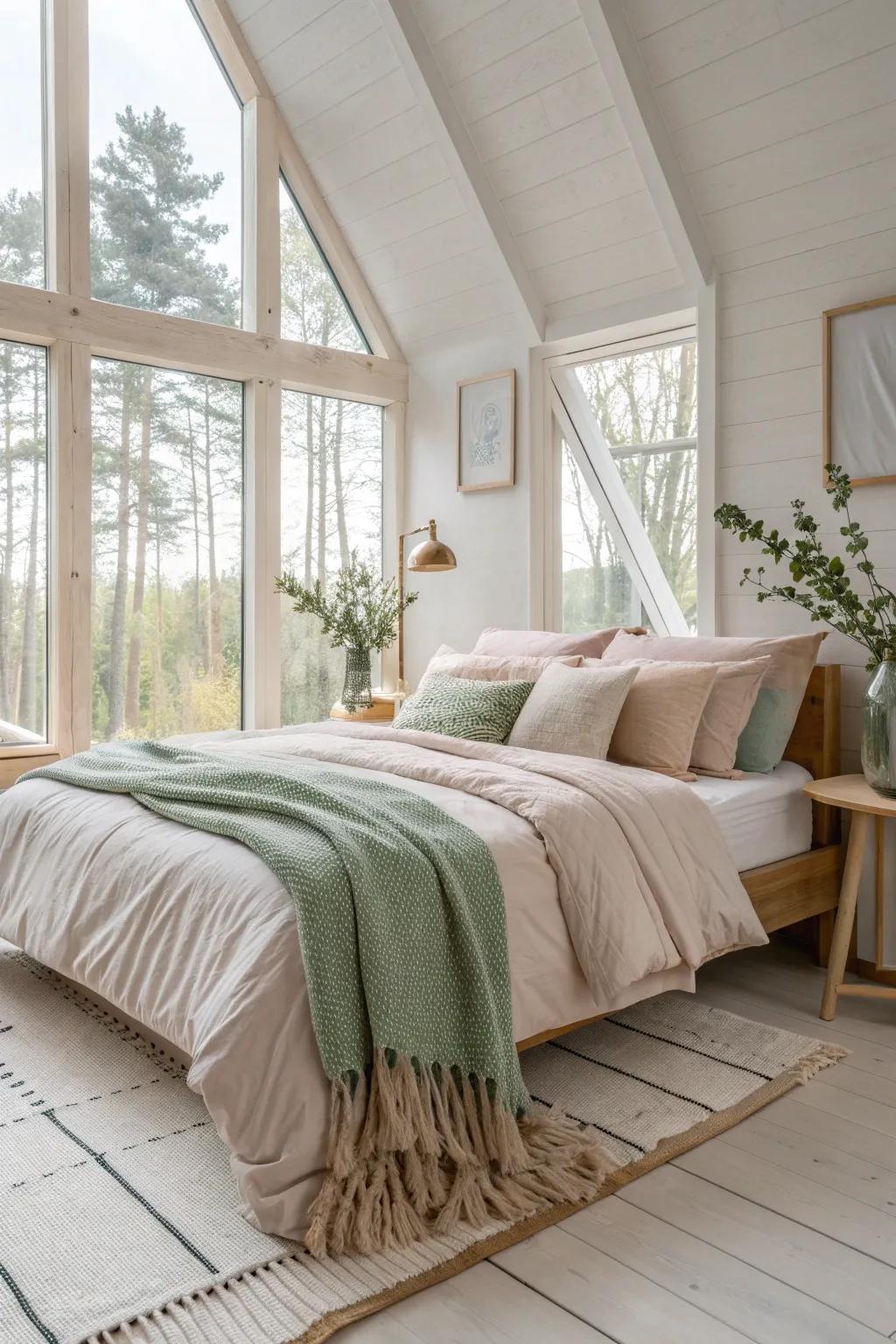 Cozy accents like cushions and throws make a bedroom feel inviting and snug.