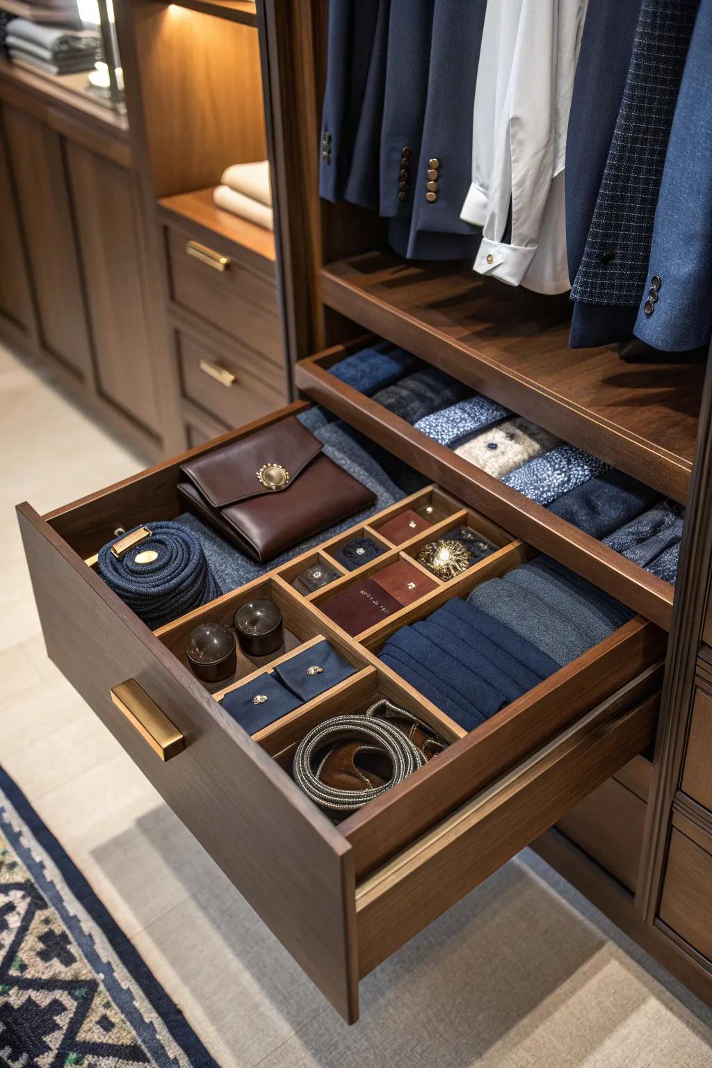 Keep accessories in check with drawer dividers that make organization a breeze. #OrganizedLiving #ClosetSolutions