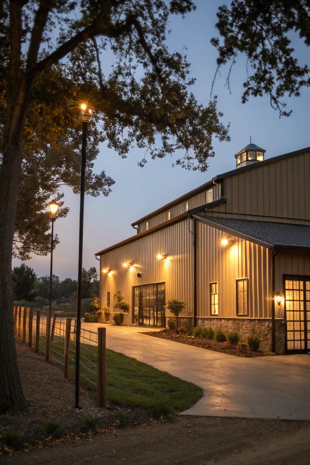 Floodlights ensure your metal building is secure and well-lit, offering peace of mind all night long.