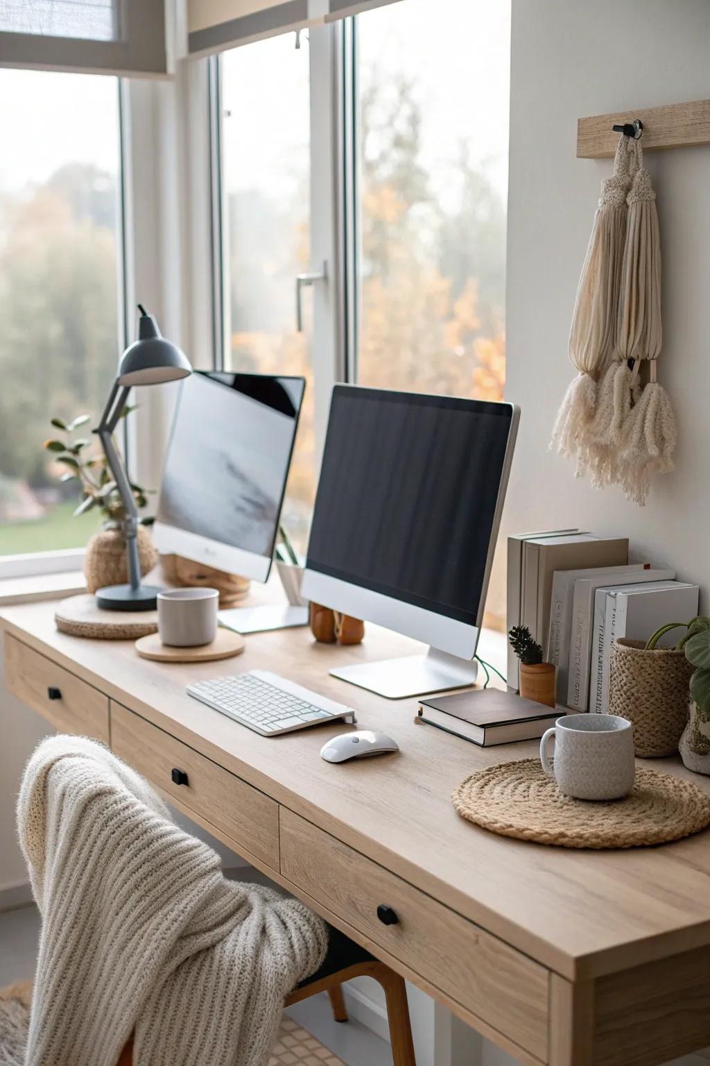 Achieve visual lightness and ergonomic excellence in one simple step. #DeskHacks #WorkspaceInspiration