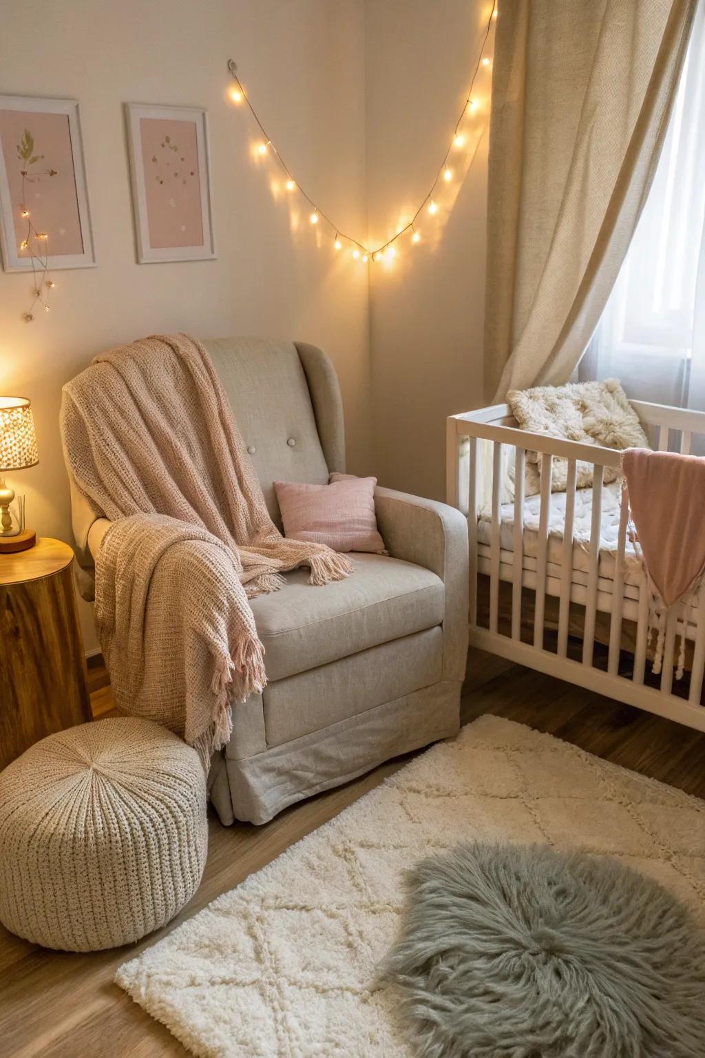 Soft lighting sets a calming tone, perfect for late-night cuddles and stories.