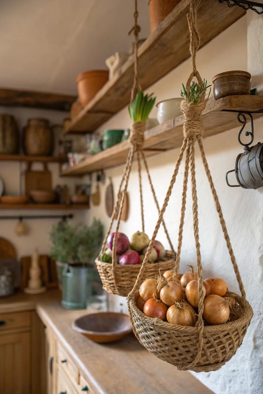 Eco-friendly jute baskets bring farmhouse style and sustainability to your kitchen. 🌱 #EcoFriendly #FarmhouseStyle