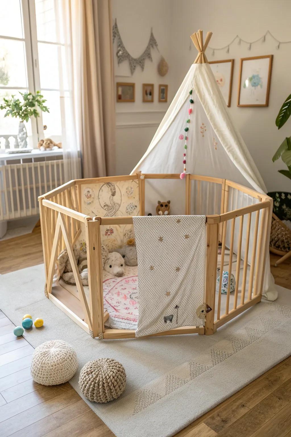 Craft your own playpen for a unique touch that perfectly matches your home's aesthetic.