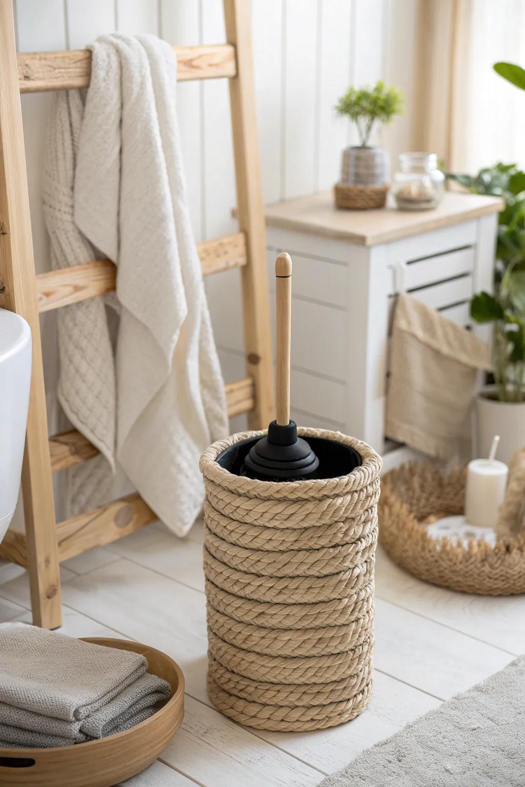 Add texture and style to your bathroom with decorative basket storage.