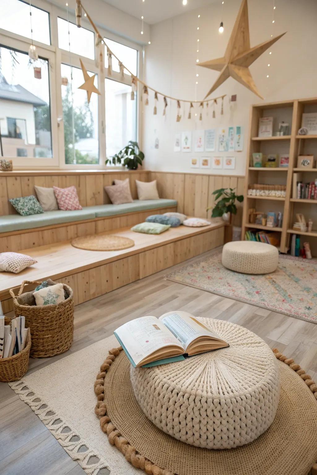 Themed seating transforms reading into a magical journey.