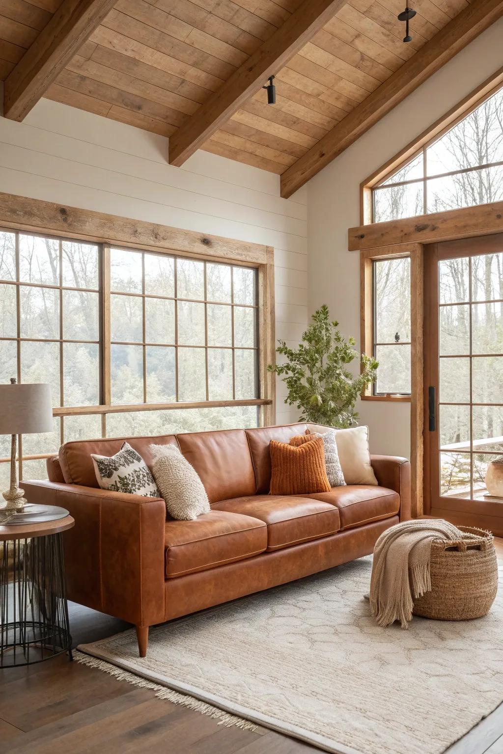 Leather and suede elements bring a luxurious feel when paired with rust decor.