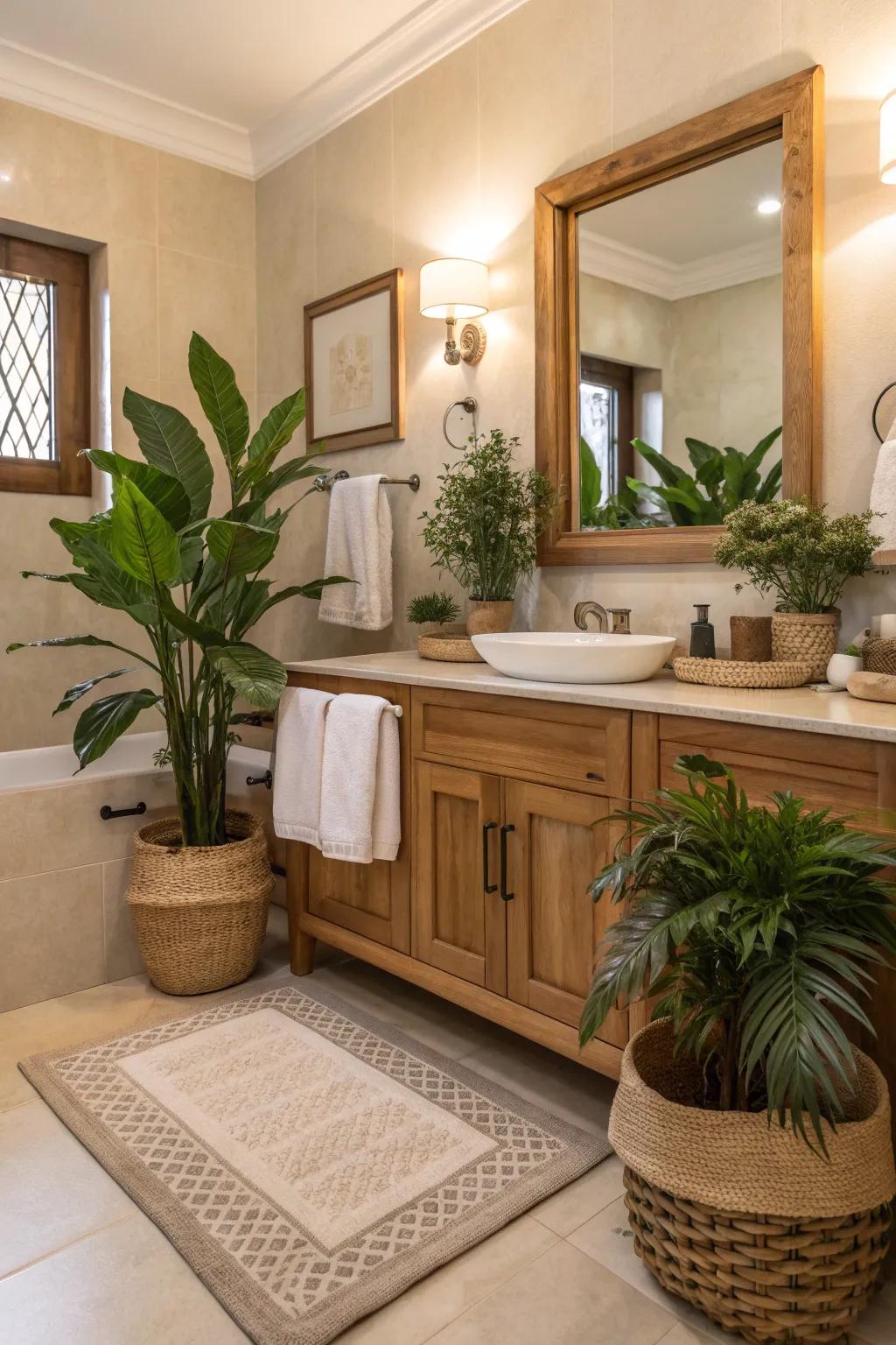 Personal touches bring warmth and life to shared bathrooms.