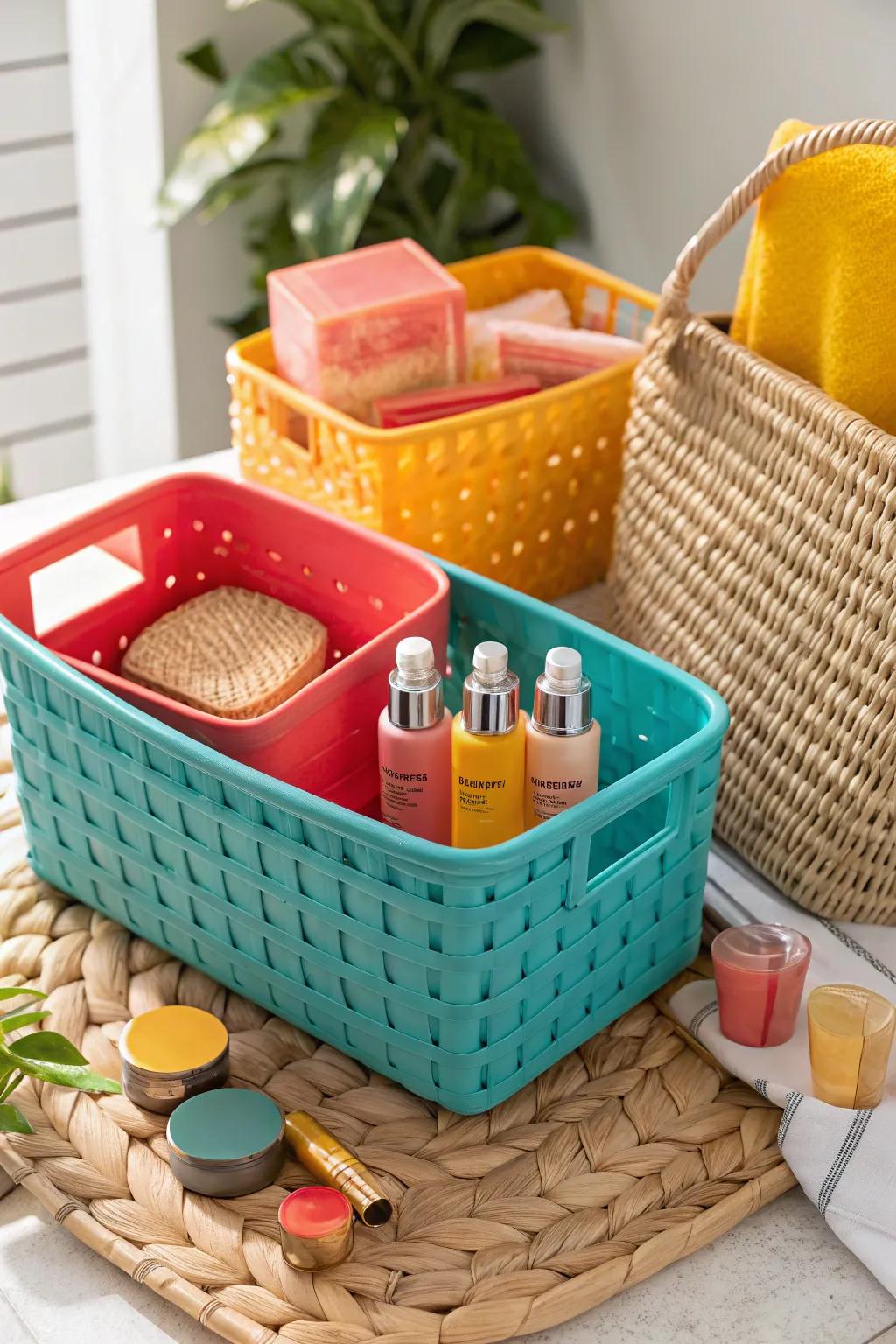 Baskets bring both style and functionality to your skincare storage. #BasketLove #OrganizedLiving