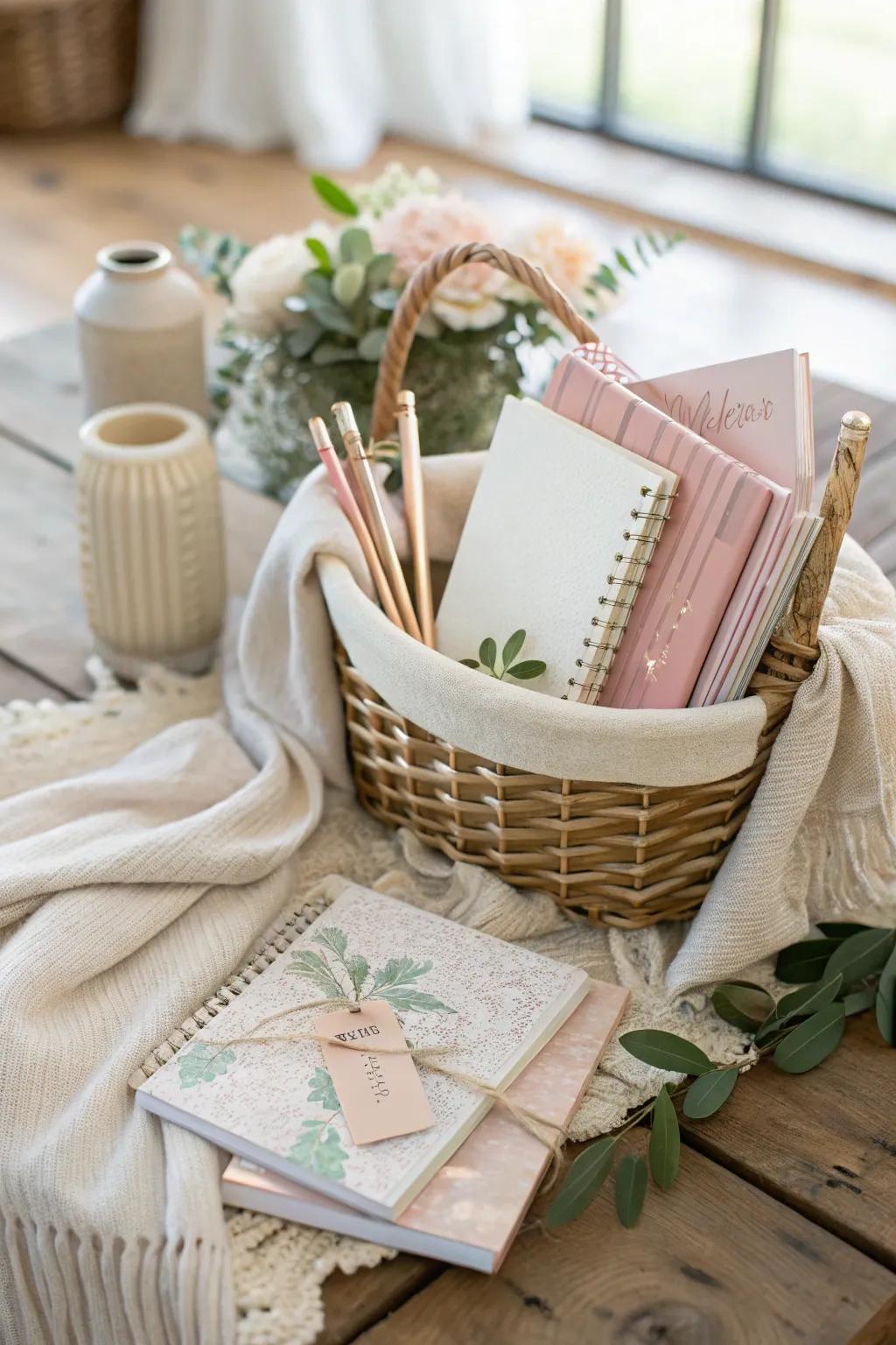 Inspire her creativity with a writing retreat basket that sparks imagination.