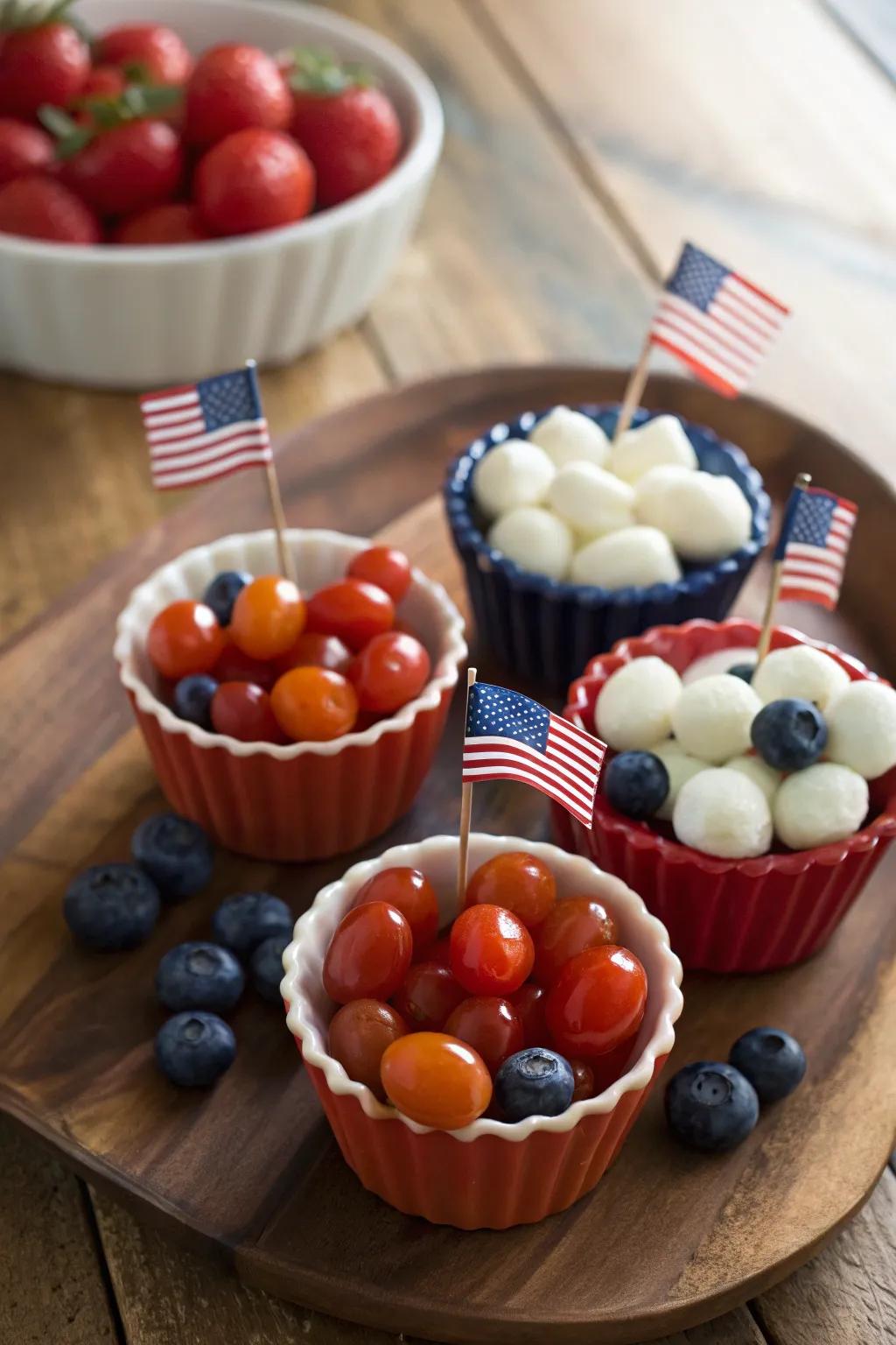 These mini flag cups are not only cute but also perfect for party snacking. 🎉 #PartySnacks #4thOfJuly