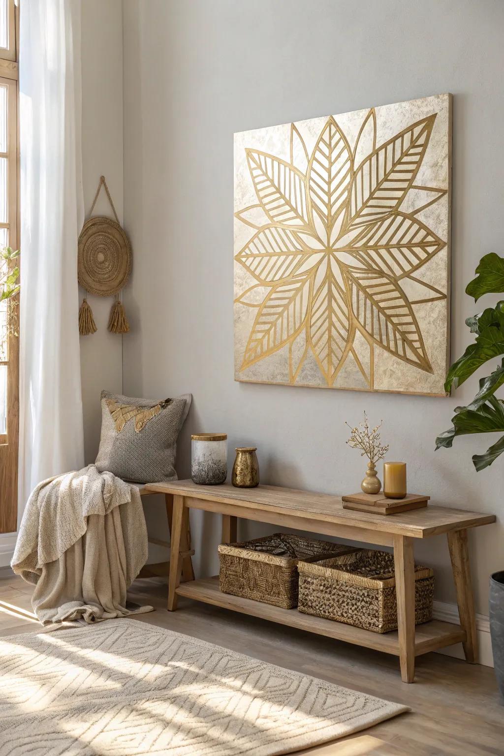 Structured geometric designs with a splash of gold leaf bring modern elegance to your decor.