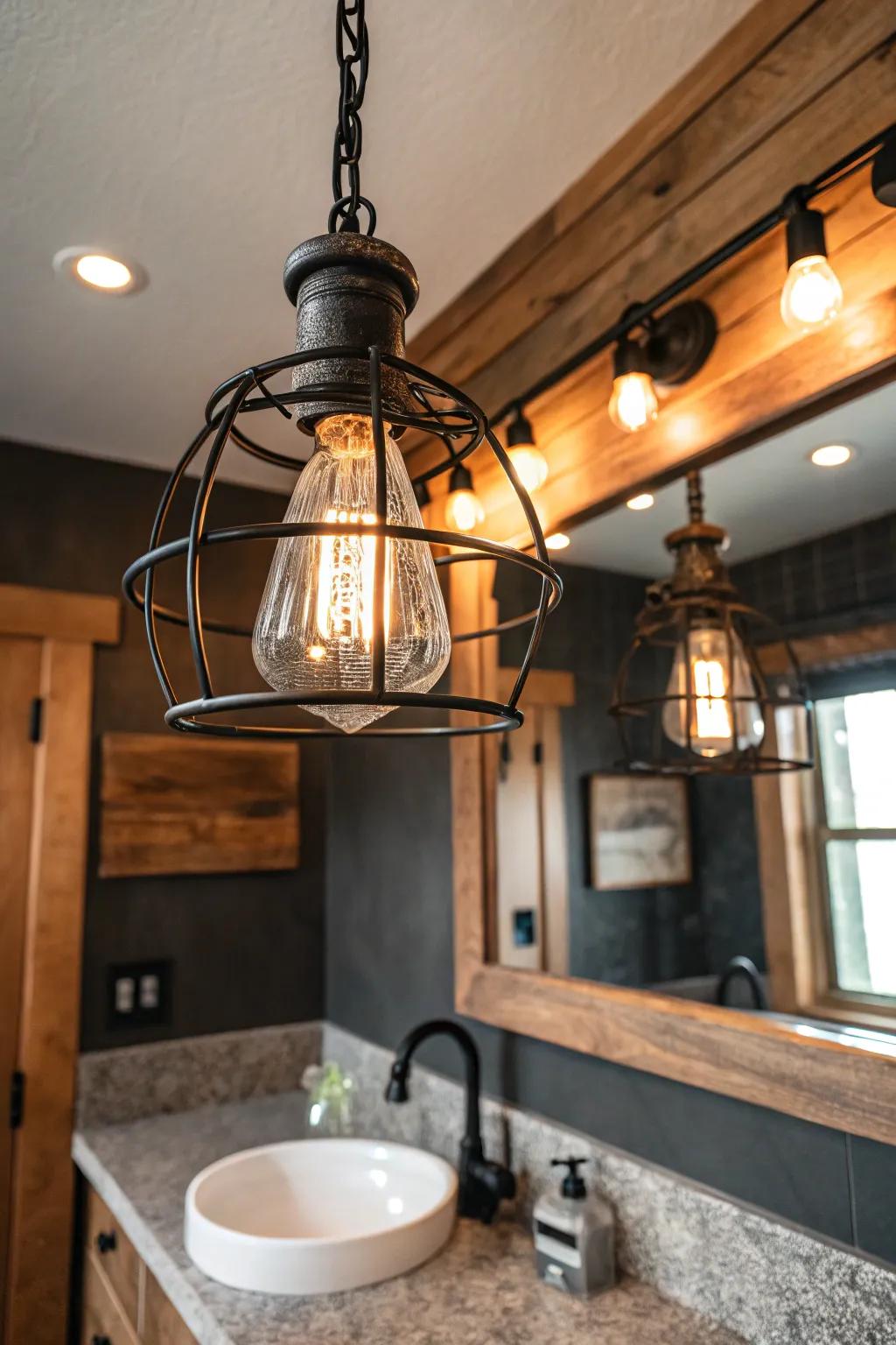 Give your bathroom an edgy vibe with industrial-chic lighting fixtures.