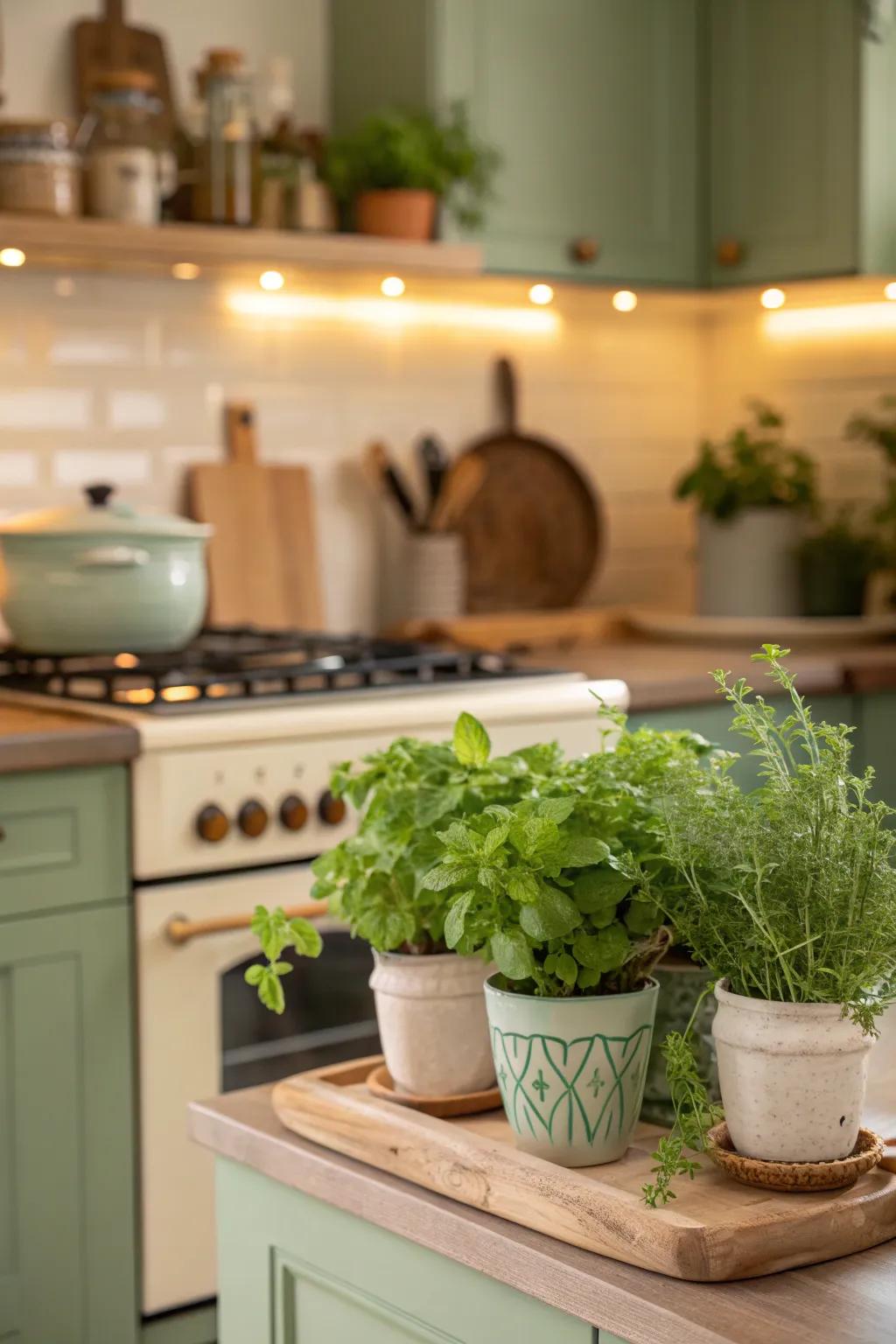Freshen up your cooking space with a delightful herb garden that brings nature indoors.